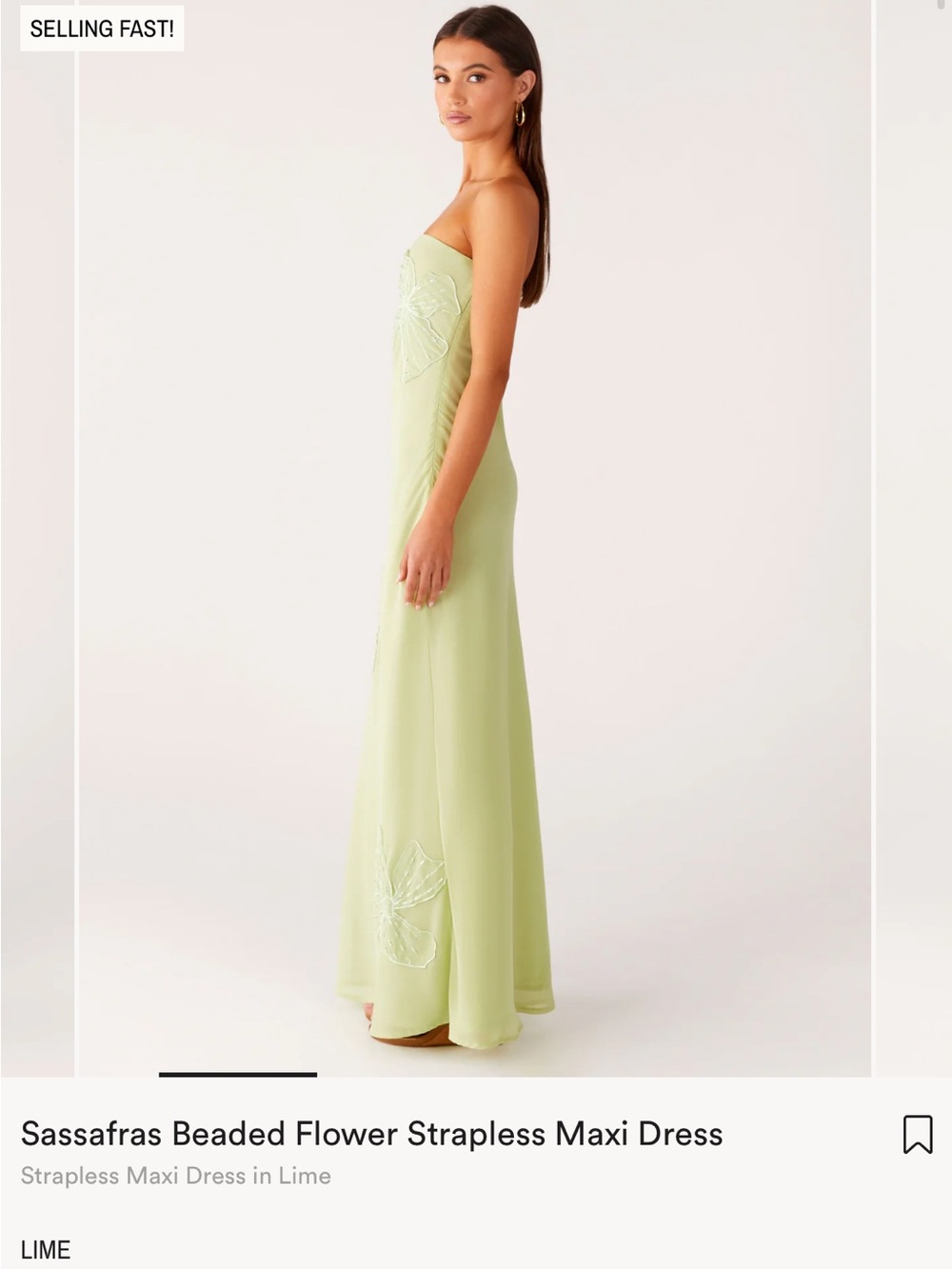 Peppermayo Lime Strapless Maxi Dress with Beaded Floral Appliqués - Picture 2 of 5